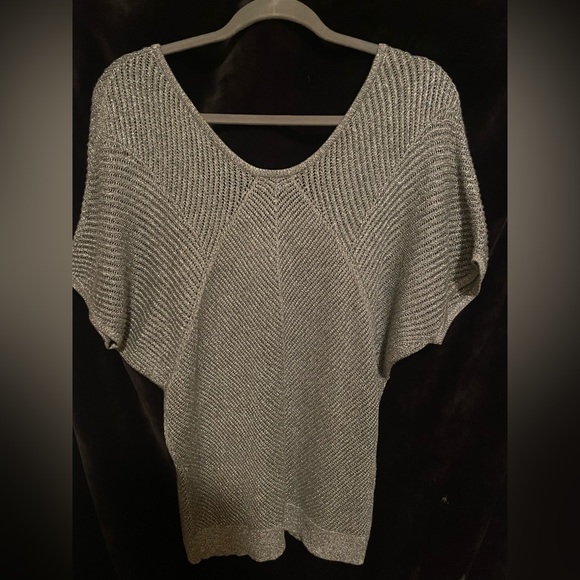 Express Silver/ Metallic Mesh Knit Slouchy Top, Medium - Picture 3 of 3